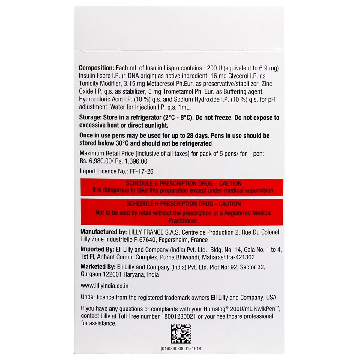 Humalog 200 IU/ml Kwikpen 3ml, Pack of 1 Injection Humalog 200 IU/ml Kwikpen 3ml, Pack of 1 Injection
