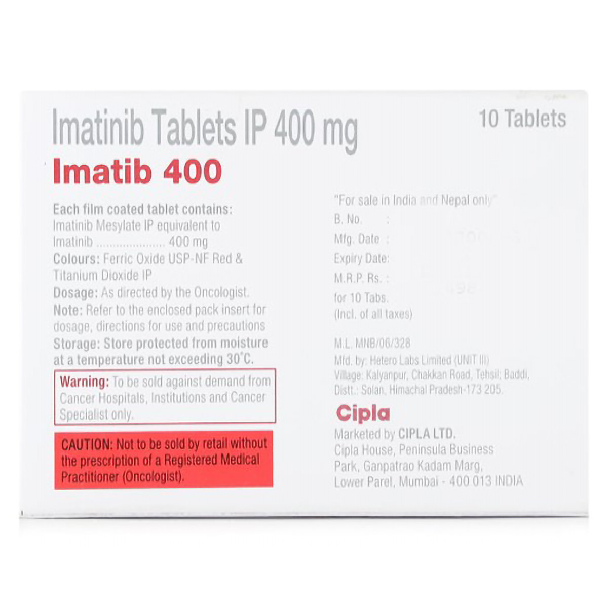 Imatib 400 Tablet 10's, Pack of 10 TabletS Imatib 400 Tablet 10's, Pack of 10 TabletS