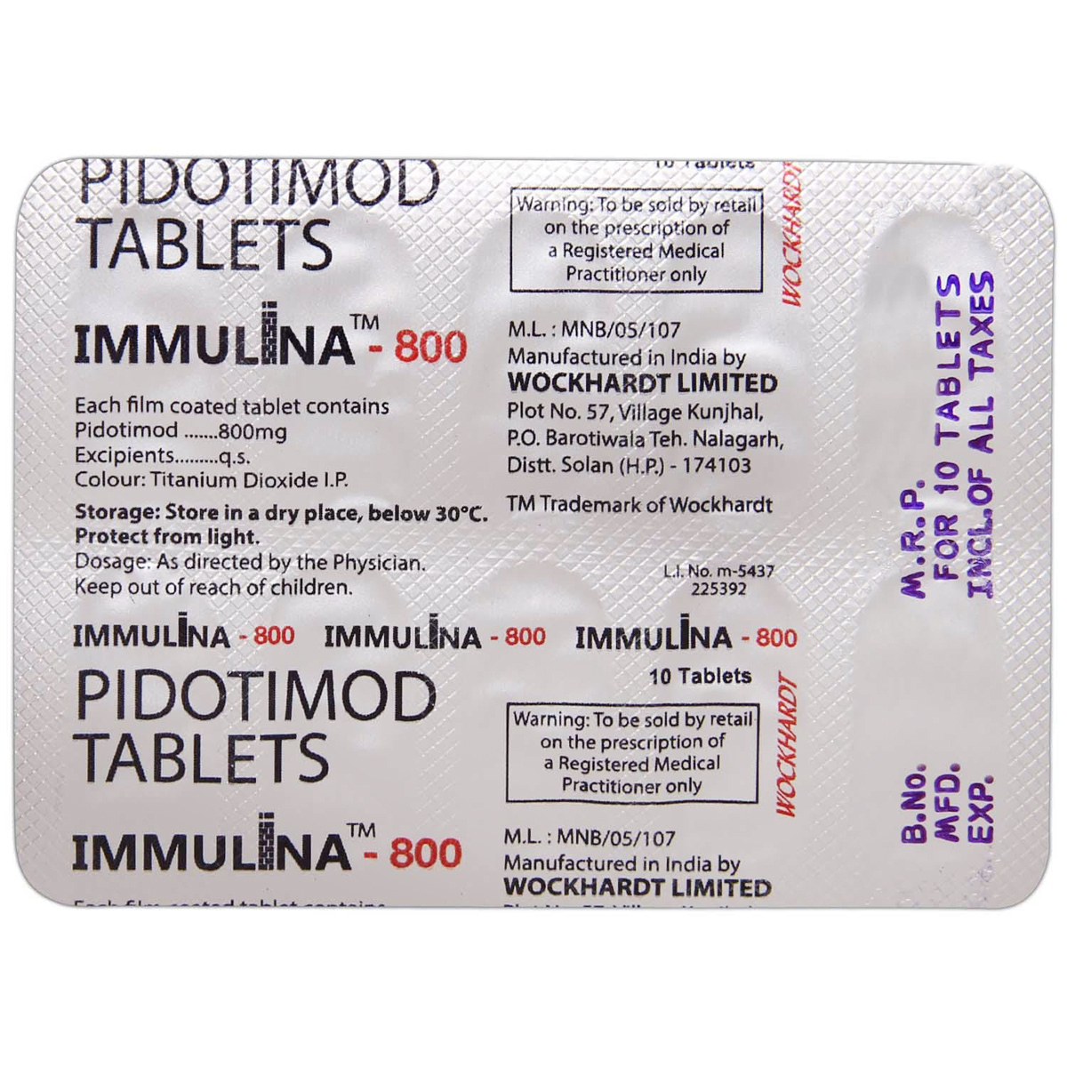 Immulina-800 Tablet 10's, Pack of 10 TABLETS Immulina-800 Tablet 10's, Pack of 10 TABLETS