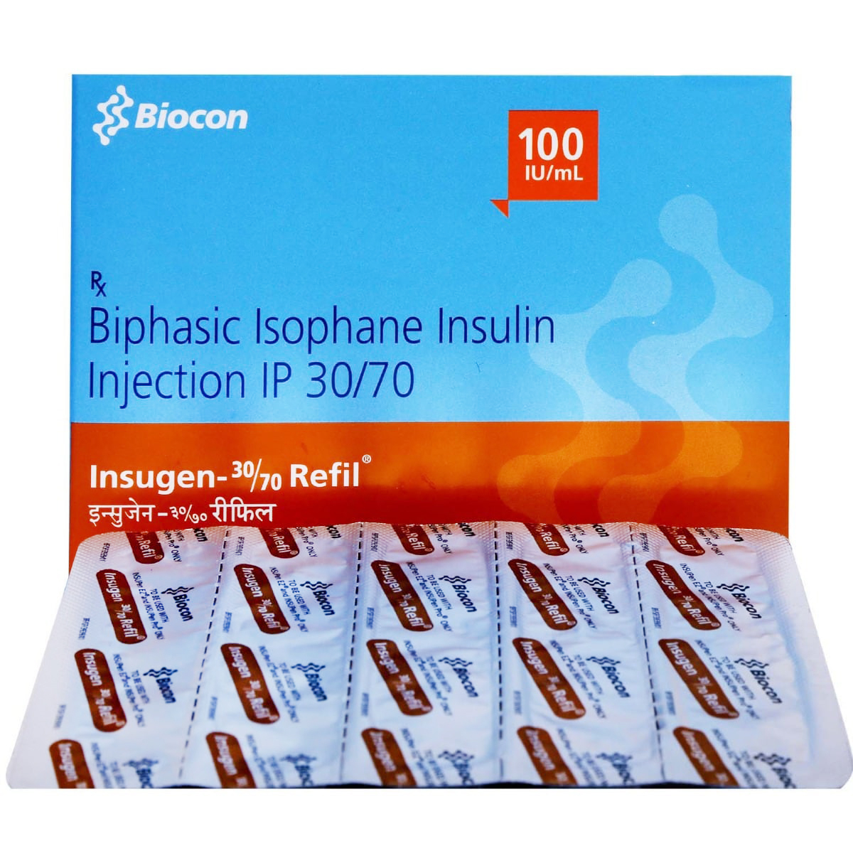 Insugen 30/70 100IU/ml Refil Cartridge 3 ml, Pack of 1 INJECTION Insugen 30/70 100IU/ml Refil Cartridge 3 ml, Pack of 1 INJECTION