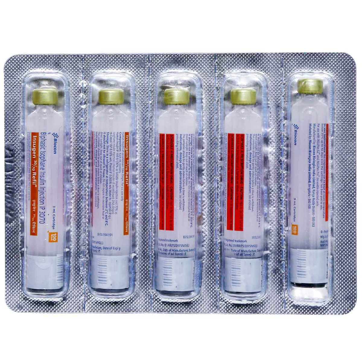 Insugen 30/70 100IU/ml Refil Cartridge 3 ml, Pack of 1 INJECTION Insugen 30/70 100IU/ml Refil Cartridge 3 ml, Pack of 1 INJECTION