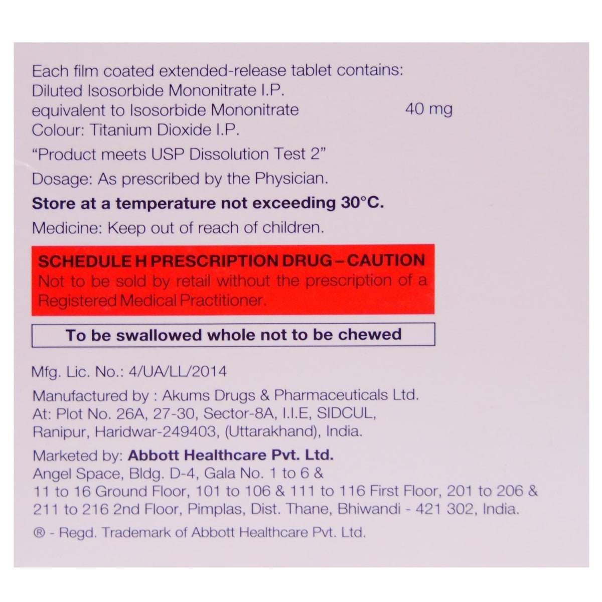 Ismo Retard Tablet 7's, Pack of 7 TabletS Ismo Retard Tablet 7's, Pack of 7 TabletS