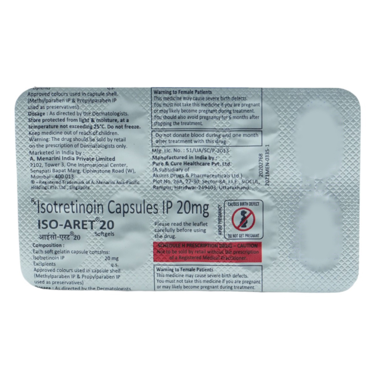 Iso-Aret 20 mg Capsule 10's, Pack of 10 CAPSULES Iso-Aret 20 mg Capsule 10's, Pack of 10 CAPSULES