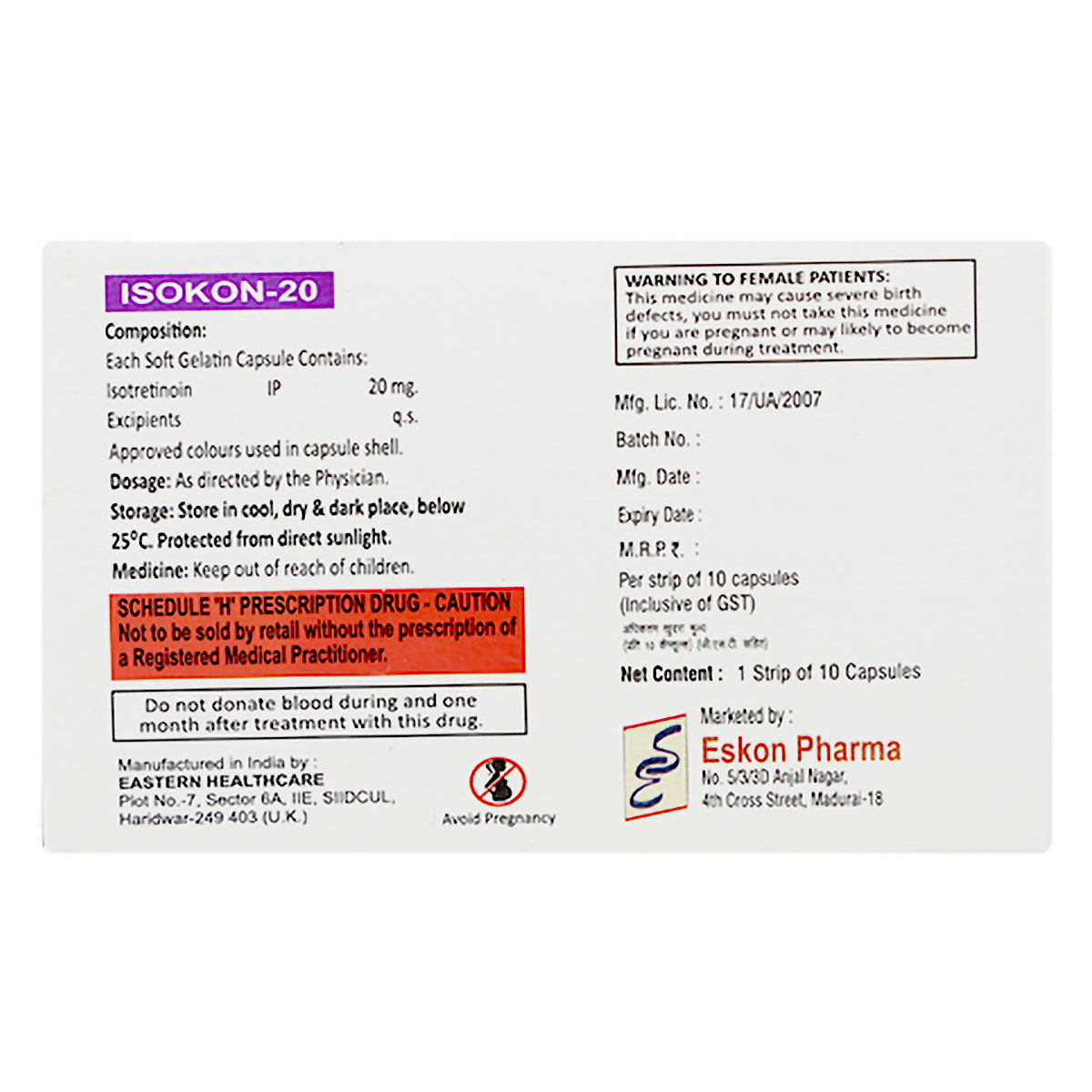 Isokon-20 Capsule 10's, Pack of 10 CAPSULES Isokon-20 Capsule 10's, Pack of 10 CAPSULES