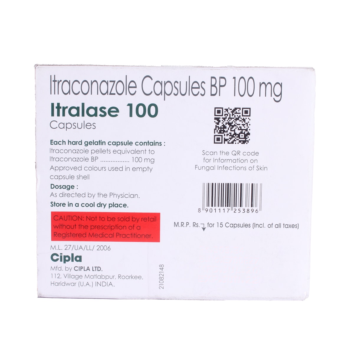 Itralase 100 Capsule 15's, Pack of 15 CapsuleS Itralase 100 Capsule 15's, Pack of 15 CapsuleS