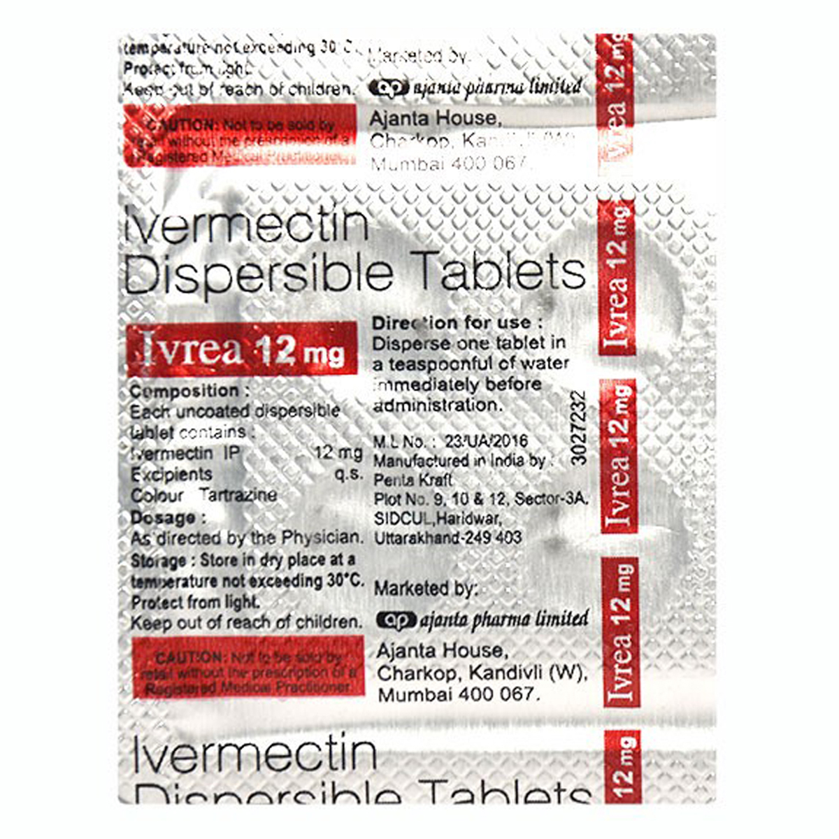 Ivrea 12mg Tablet 4's, Pack of 4 TabletS Ivrea 12mg Tablet 4's, Pack of 4 TabletS