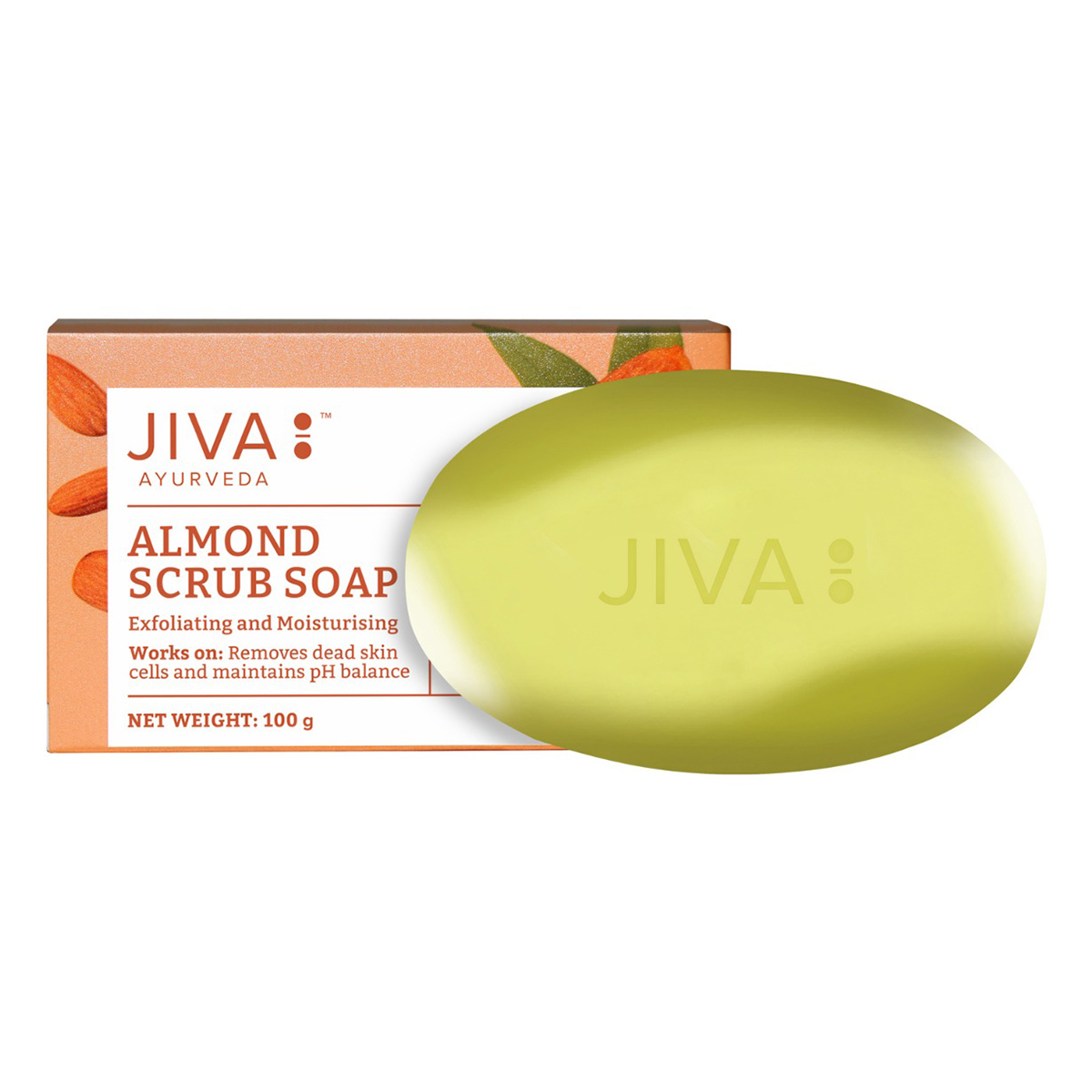 Jiva Almond Scrub Soap 100 gm | Gently Exfoliates & Moisturises Skin | For Removal Of Dead Skin Cells | Gives Clear & Bright Skin, Pack of 1 Jiva Almond Scrub Soap 100 gm | Gently Exfoliates & Moisturises Skin | For Removal Of Dead Skin Cells | Gives Clear & Bright Skin, Pack of 1