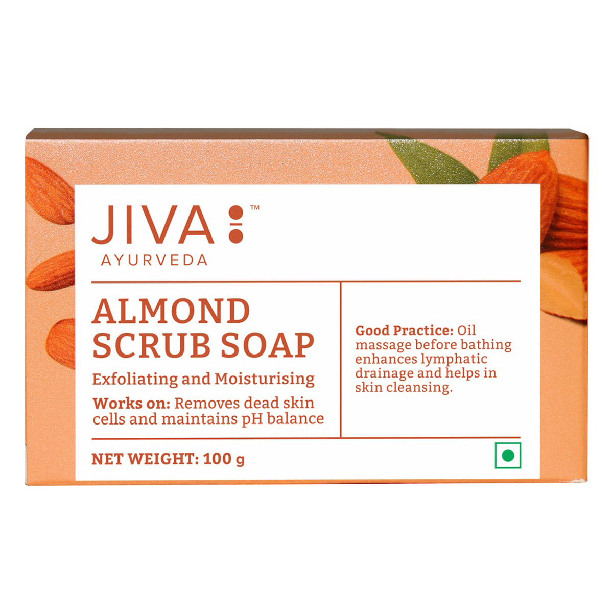 Jiva Almond Scrub Soap 100 gm | Gently Exfoliates & Moisturises Skin | For Removal Of Dead Skin Cells | Gives Clear & Bright Skin, Pack of 1 Jiva Almond Scrub Soap 100 gm | Gently Exfoliates & Moisturises Skin | For Removal Of Dead Skin Cells | Gives Clear & Bright Skin, Pack of 1