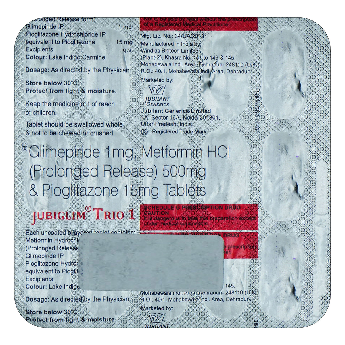 Jubiglim Trio 1 Tablet 15's, Pack of 15 TABLETS Jubiglim Trio 1 Tablet 15's, Pack of 15 TABLETS