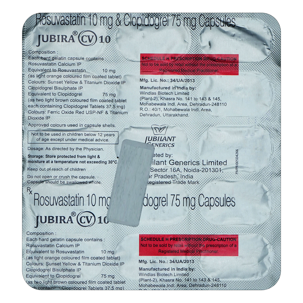 Jubira CV 10 mg/75 mg Capsule 15's, Pack of 15 CapsuleS Jubira CV 10 mg/75 mg Capsule 15's, Pack of 15 CapsuleS