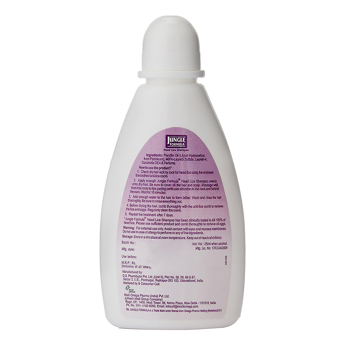 Jungle Formula Head Lice Shampoo 25ml, Pack of 1 Jungle Formula Head Lice Shampoo 25ml, Pack of 1