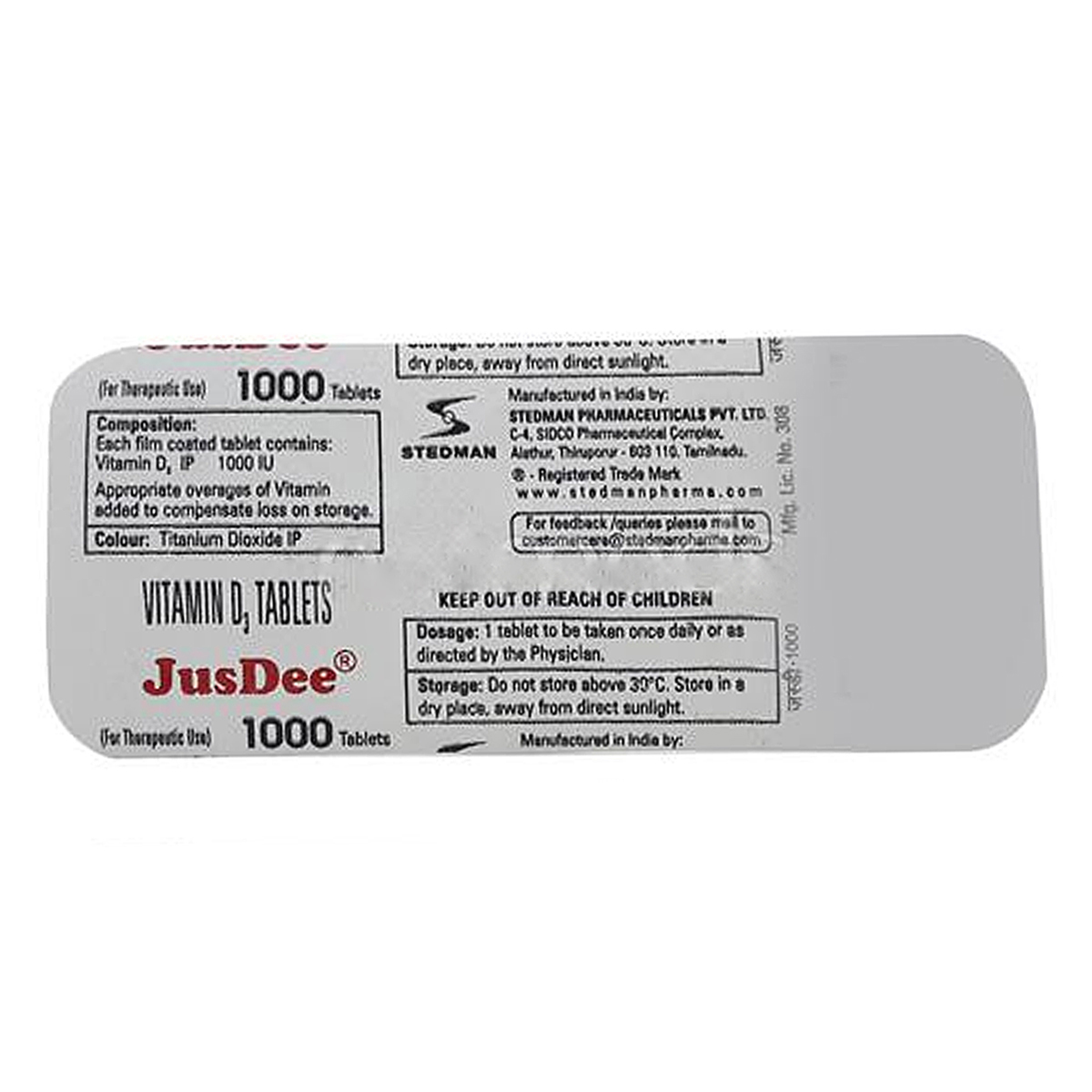 Jusdee 1000 Tablet 10's, Pack of 10 Jusdee 1000 Tablet 10's, Pack of 10