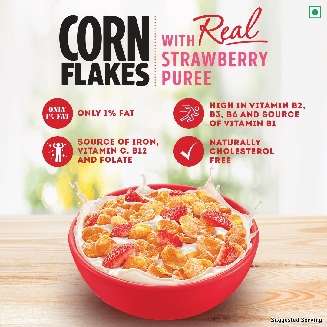 Kellogg's Real Strawbery Puree Corn Flakes, 250 gm, Pack of 1 Kellogg's Real Strawbery Puree Corn Flakes, 250 gm, Pack of 1