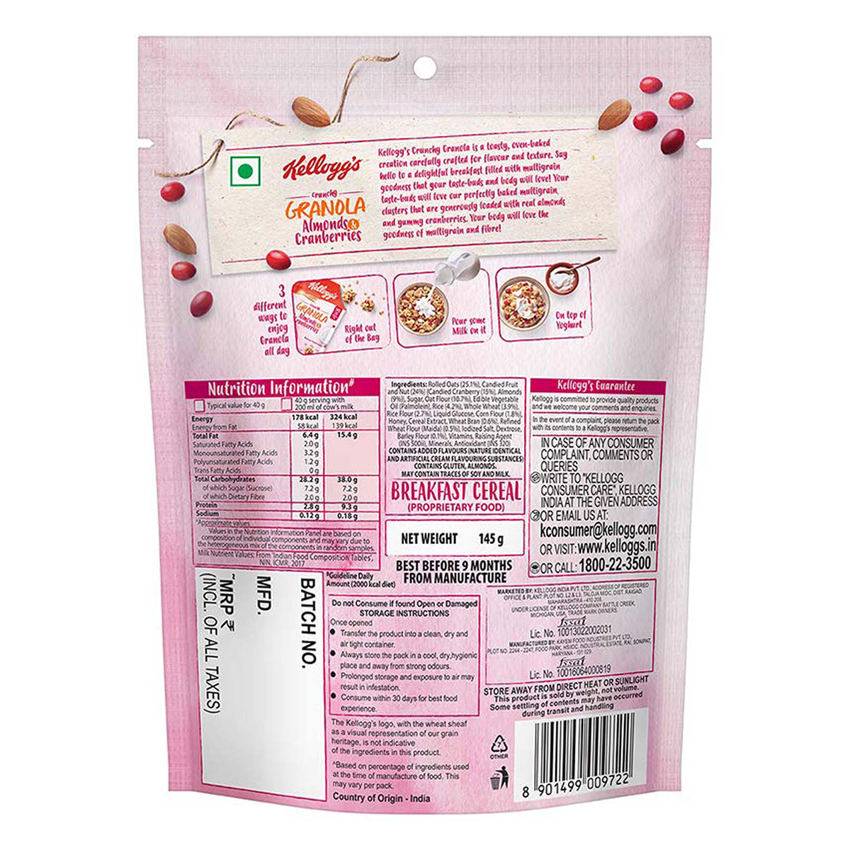 Kellogg's Almonds & Cranberries Crunchy Granola, 150 gm, Pack of 1 Kellogg's Almonds & Cranberries Crunchy Granola, 150 gm, Pack of 1