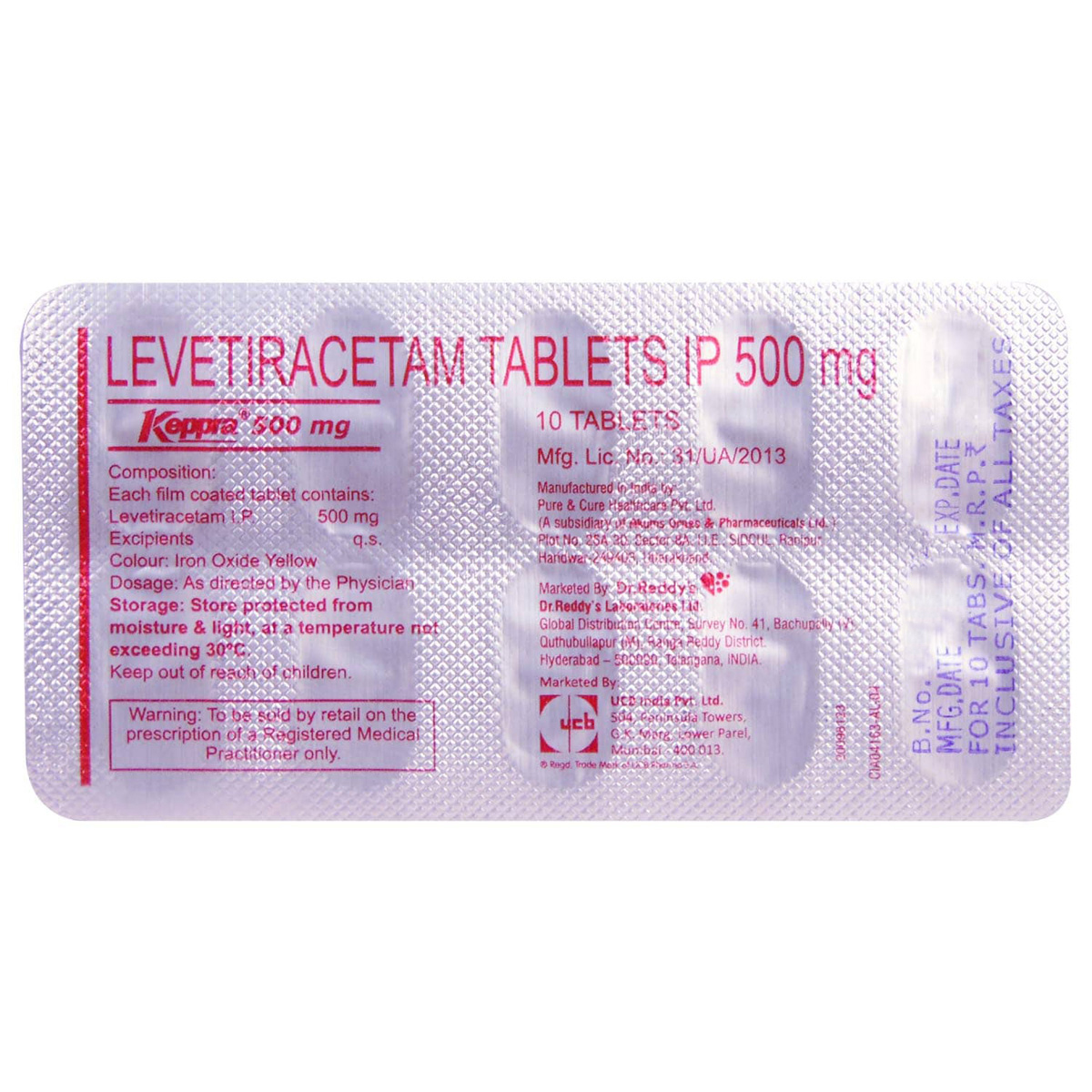 Keppra 500 mg Tablet 10's, Pack of 10 TABLETS Keppra 500 mg Tablet 10's, Pack of 10 TABLETS