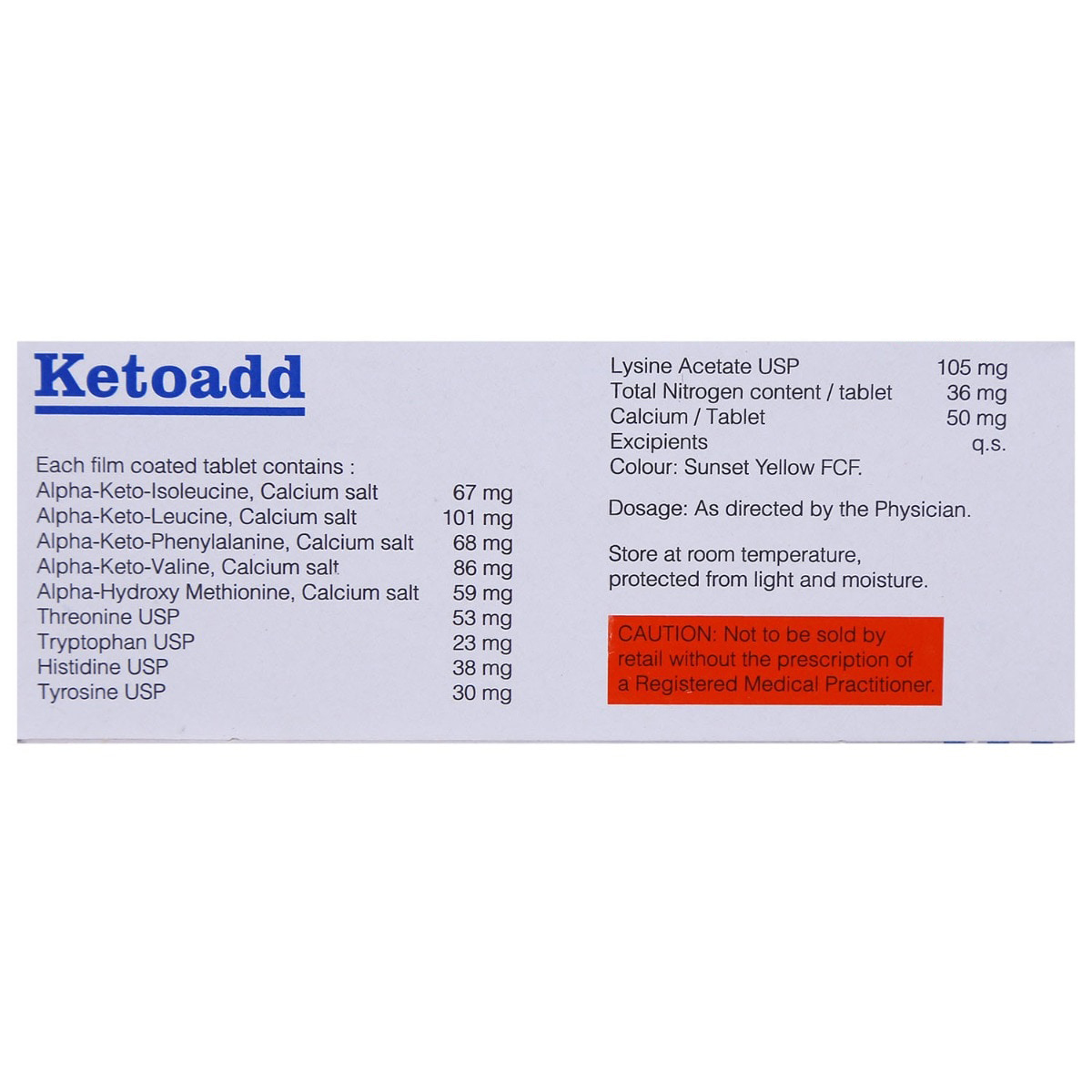 Ketoadd Tablet 20's, Pack of 20 TABLETS Ketoadd Tablet 20's, Pack of 20 TABLETS