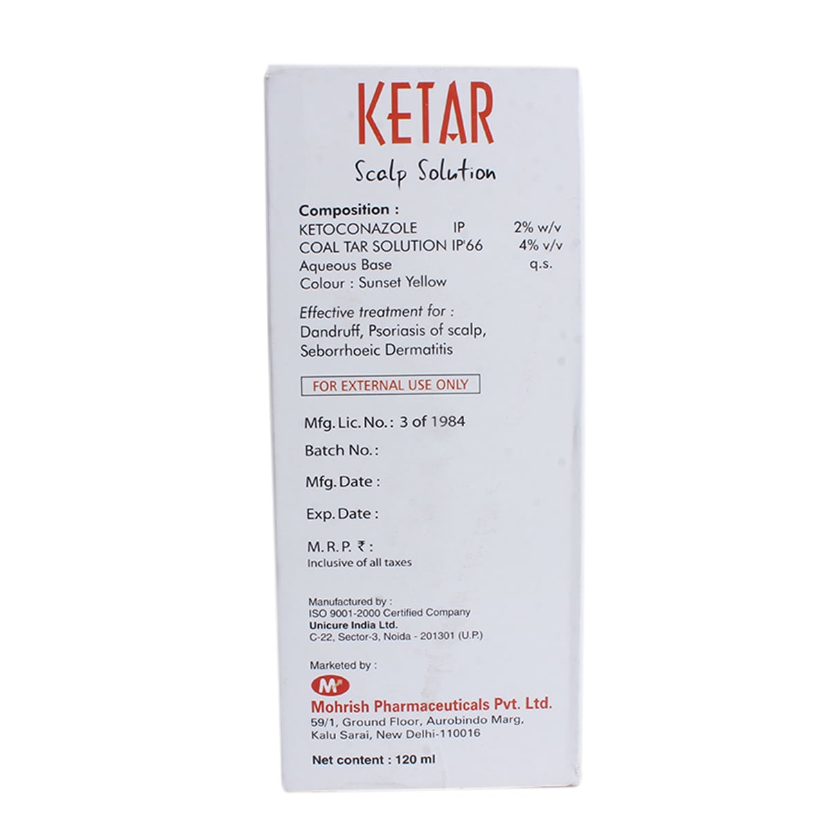 Ketar Scalp Solution 120 ml, Pack of 1 SOLUTION Ketar Scalp Solution 120 ml, Pack of 1 SOLUTION