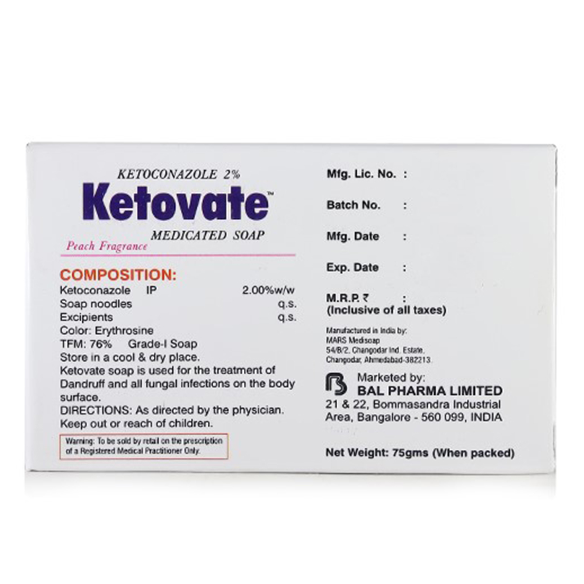 Ketovate Medicated Soap 75 gm | Ketoconazole | For Treatment Of Danadruff & Fungal Skin Infection | With Peach Fragrance, Pack of 1 Ketovate Medicated Soap 75 gm | Ketoconazole | For Treatment Of Danadruff & Fungal Skin Infection | With Peach Fragrance, Pack of 1