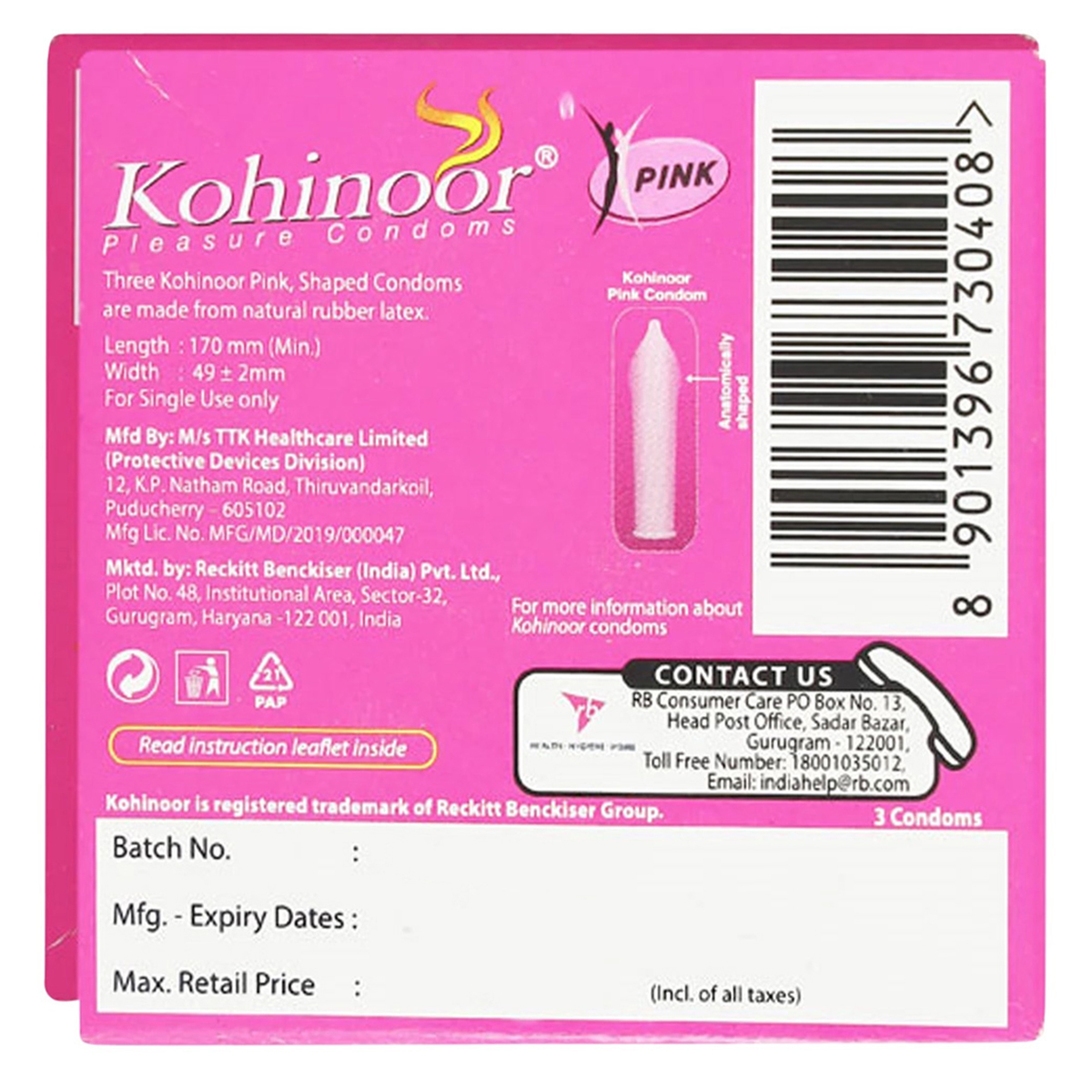 Kohinoor Pink Condoms, 3 Count, Pack of 1 Kohinoor Pink Condoms, 3 Count, Pack of 1