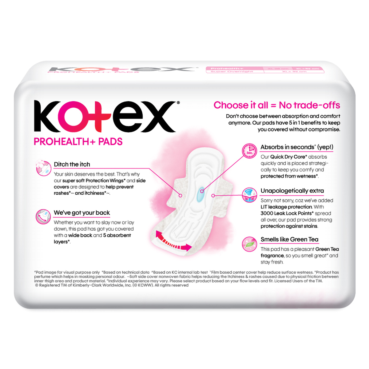 Kotex Prohealth+ Sanitary Pads XL+, 26 Count, Pack of 1 Kotex Prohealth+ Sanitary Pads XL+, 26 Count, Pack of 1