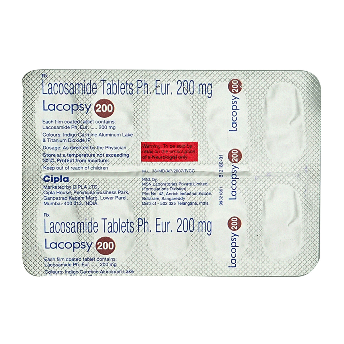 Lacopsy 200 mg Tablet 10's, Pack of 10 TabletS Lacopsy 200 mg Tablet 10's, Pack of 10 TabletS