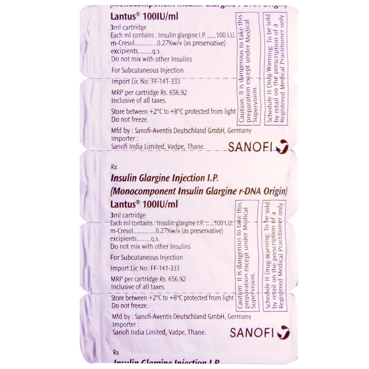 Lantus 100IU/ml Solution for Injection 3 ml, Pack of 1 INJECTION Lantus 100IU/ml Solution for Injection 3 ml, Pack of 1 INJECTION