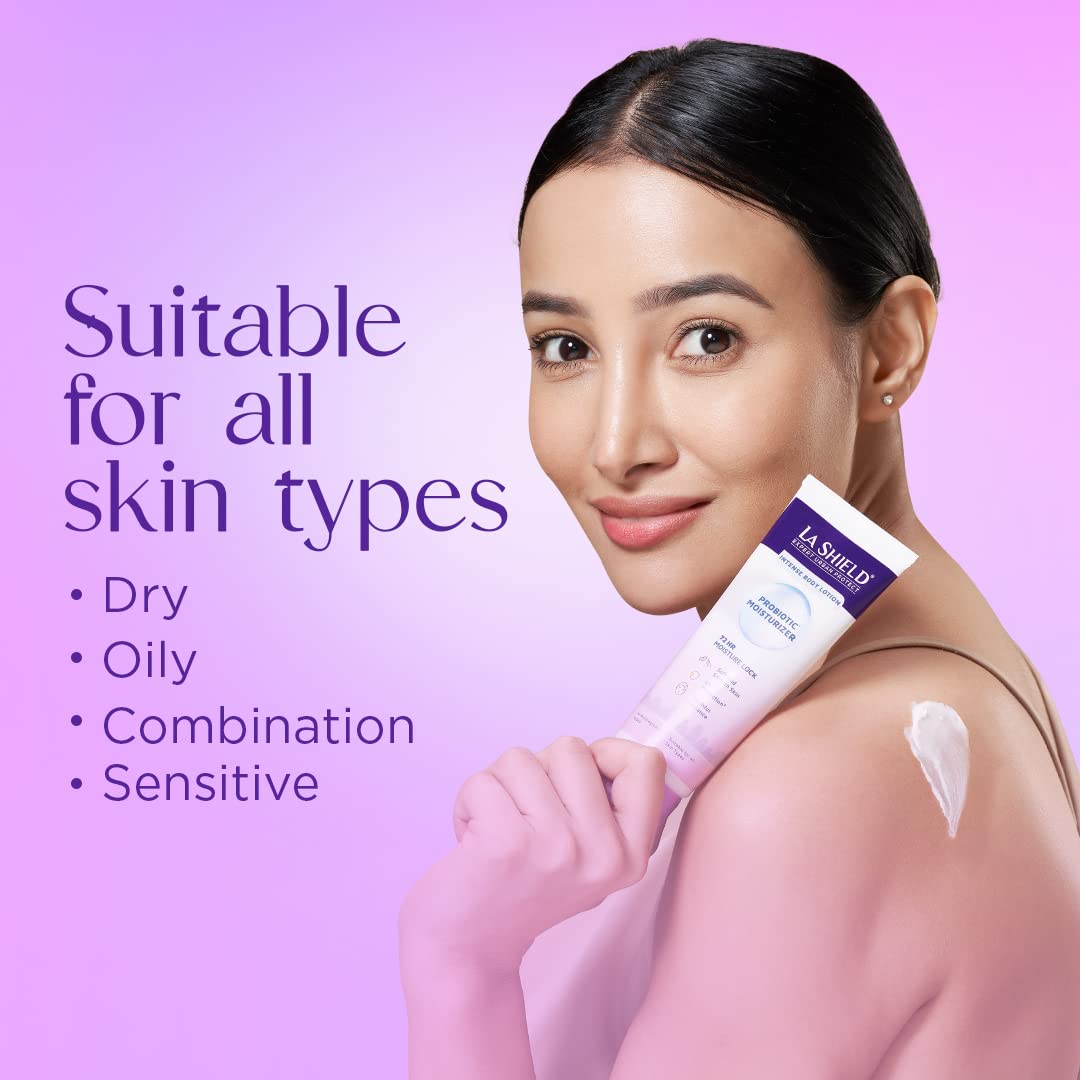 La Shield Probiotic Moisturizer Intense Body Lotion 100 gm | Restores Skin Microbiome | 72Hrs Moisture Lock | Provides UV Protection | Youthful Radiance | For Soft & Smooth Skin | For All Skin Type, Pack of 1 La Shield Probiotic Moisturizer Intense Body Lotion 100 gm | Restores Skin Microbiome | 72Hrs Moisture Lock | Provides UV Protection | Youthful Radiance | For Soft & Smooth Skin | For All Skin Type, Pack of 1