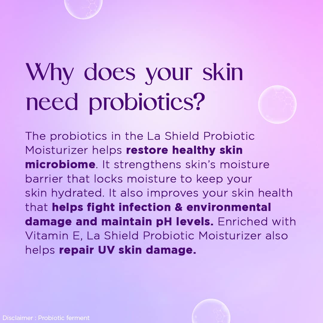 La Shield Probiotic Moisturizer Intense Body Lotion 100 gm | Restores Skin Microbiome | 72Hrs Moisture Lock | Provides UV Protection | Youthful Radiance | For Soft & Smooth Skin | For All Skin Type, Pack of 1 La Shield Probiotic Moisturizer Intense Body Lotion 100 gm | Restores Skin Microbiome | 72Hrs Moisture Lock | Provides UV Protection | Youthful Radiance | For Soft & Smooth Skin | For All Skin Type, Pack of 1