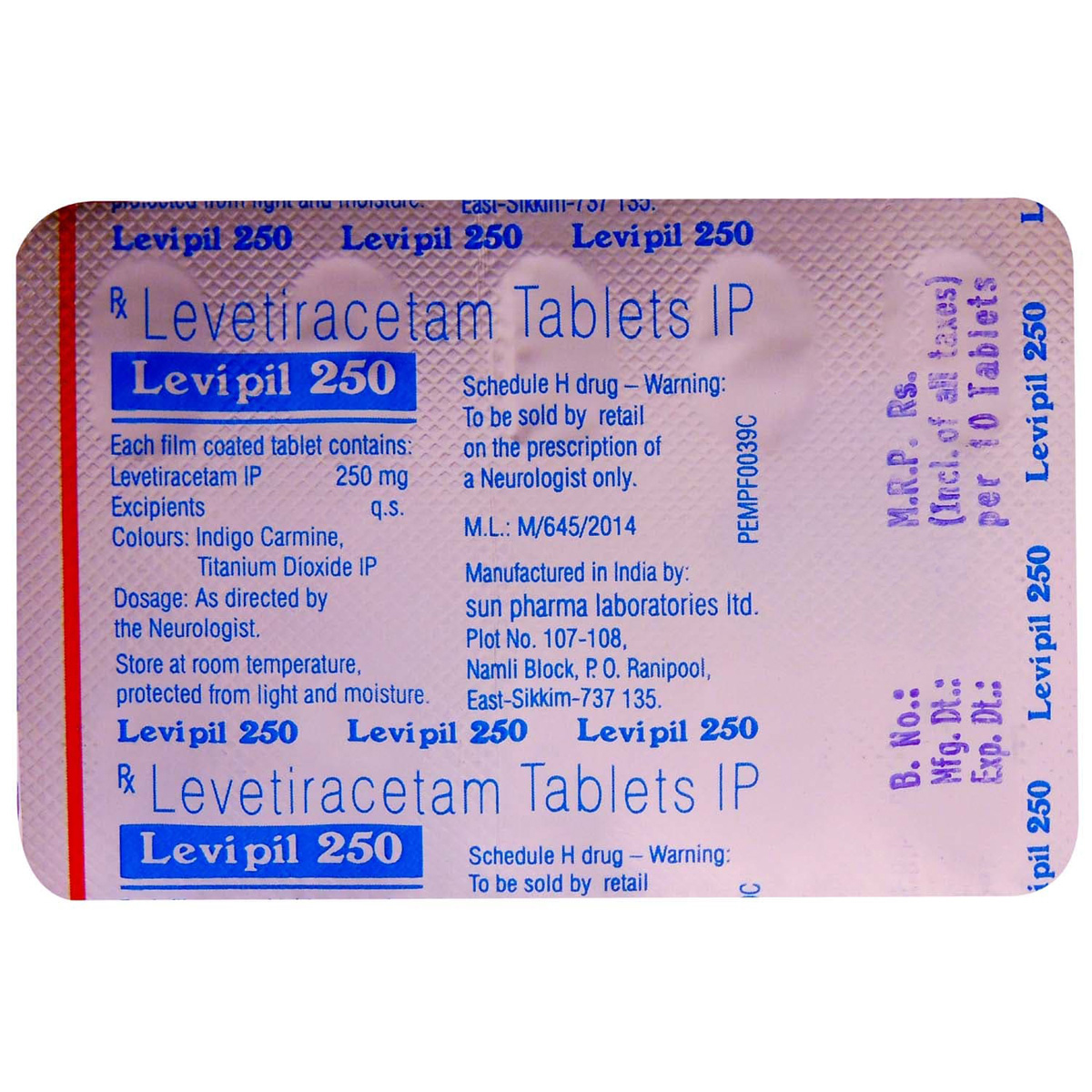 Levipil 250 Tablet 10's, Pack of 10 TABLETS Levipil 250 Tablet 10's, Pack of 10 TABLETS