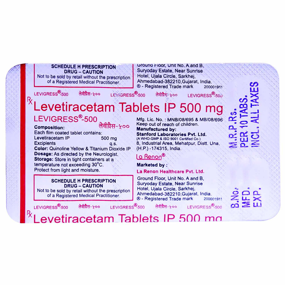 Levigress-500 Tablet 10's, Pack of 10 TABLETS Levigress-500 Tablet 10's, Pack of 10 TABLETS