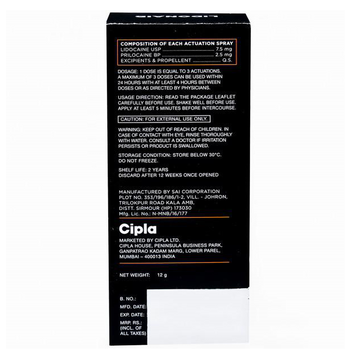 Lidonair Spray 12 gm, Pack of 1 Spray Lidonair Spray 12 gm, Pack of 1 Spray