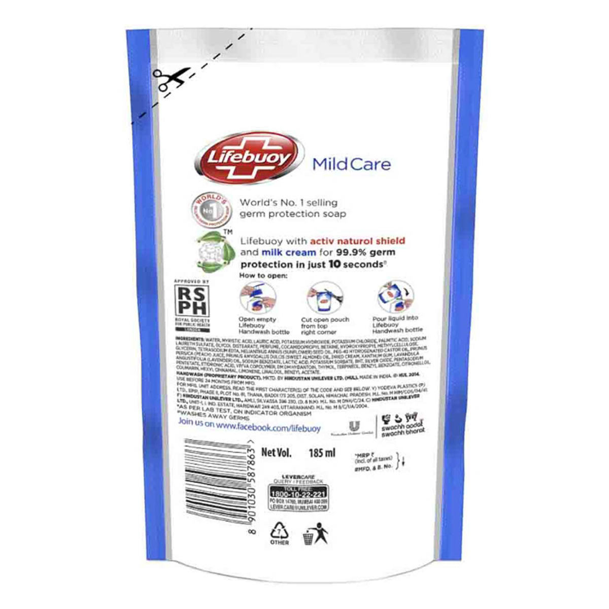 Lifebuoy Mild Care Germ Protection Hand Wash 185 ml (Refill Pack) | With Activ Silver Formula | Provides Germ Protection In 10 Seconds | Keep Hands Soft & Smooth, Pack of 1 Lifebuoy Mild Care Germ Protection Hand Wash 185 ml (Refill Pack) | With Activ Silver Formula | Provides Germ Protection In 10 Seconds | Keep Hands Soft & Smooth, Pack of 1
