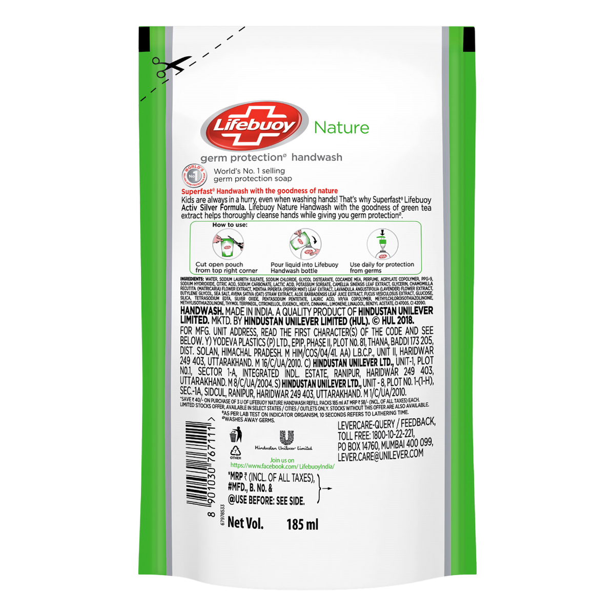 Lifebuoy Nature Activ Silver Formula Germ Protection Handwash, 555 ml Refill Pack (3x185 ml), Pack of 1 Lifebuoy Nature Activ Silver Formula Germ Protection Handwash, 555 ml Refill Pack (3x185 ml), Pack of 1