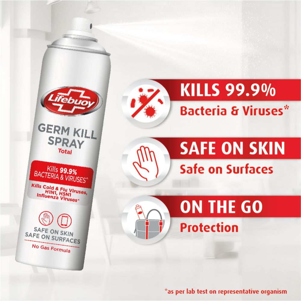 Lifebuoy Total Germ Kill Spray 75 ml | Kills 99.9% Bacteria & Viruses | Safe On Skin & Surfaces, Pack of 1 Lifebuoy Total Germ Kill Spray 75 ml | Kills 99.9% Bacteria & Viruses | Safe On Skin & Surfaces, Pack of 1