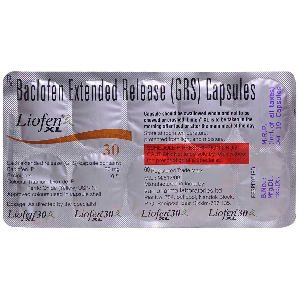 Liofen XL 30 Capsule 10's, Pack of 10 CAPSULES Liofen XL 30 Capsule 10's, Pack of 10 CAPSULES