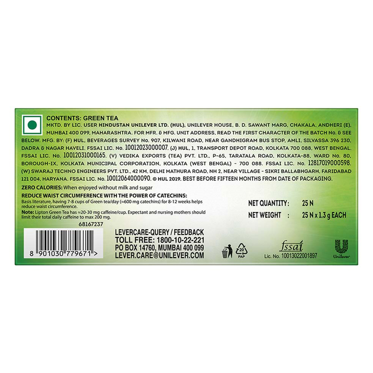 Lipton Pure & Light Green Tea Bags, 25 Count, Pack of 1 Lipton Pure & Light Green Tea Bags, 25 Count, Pack of 1