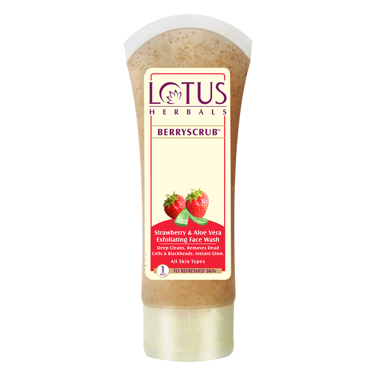 Lotus Herbals Berryscrub Strawberry & Aloe Vera Exfoliating Face Wash 80 gm | Deep Cleansing | Removes Dead Cells & Blackheads | Gives Instant Glow | For All Skin Type, Pack of 1 Lotus Herbals Berryscrub Strawberry & Aloe Vera Exfoliating Face Wash 80 gm | Deep Cleansing | Removes Dead Cells & Blackheads | Gives Instant Glow | For All Skin Type, Pack of 1