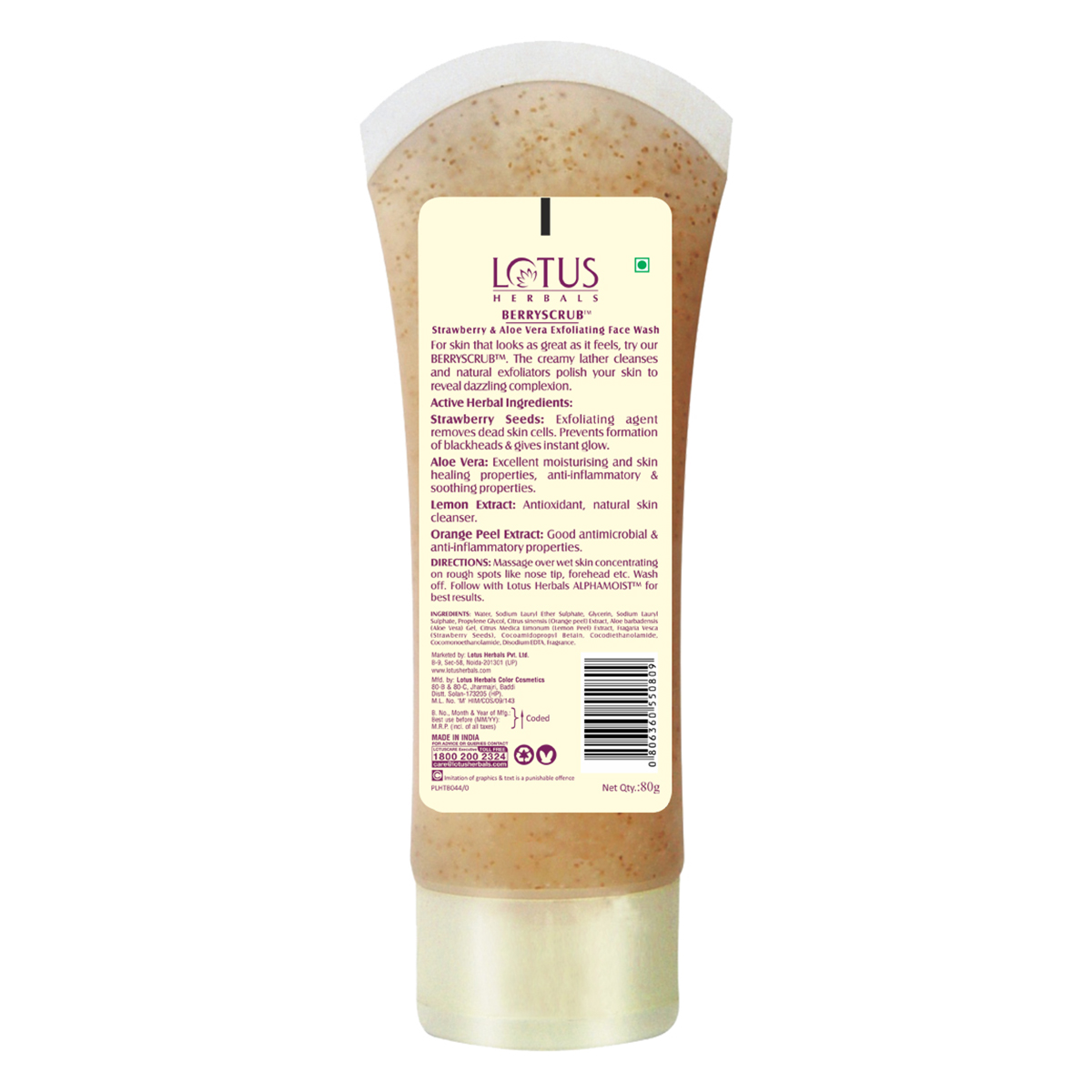Lotus Herbals Berryscrub Strawberry & Aloe Vera Exfoliating Face Wash 80 gm | Deep Cleansing | Removes Dead Cells & Blackheads | Gives Instant Glow | For All Skin Type, Pack of 1 Lotus Herbals Berryscrub Strawberry & Aloe Vera Exfoliating Face Wash 80 gm | Deep Cleansing | Removes Dead Cells & Blackheads | Gives Instant Glow | For All Skin Type, Pack of 1