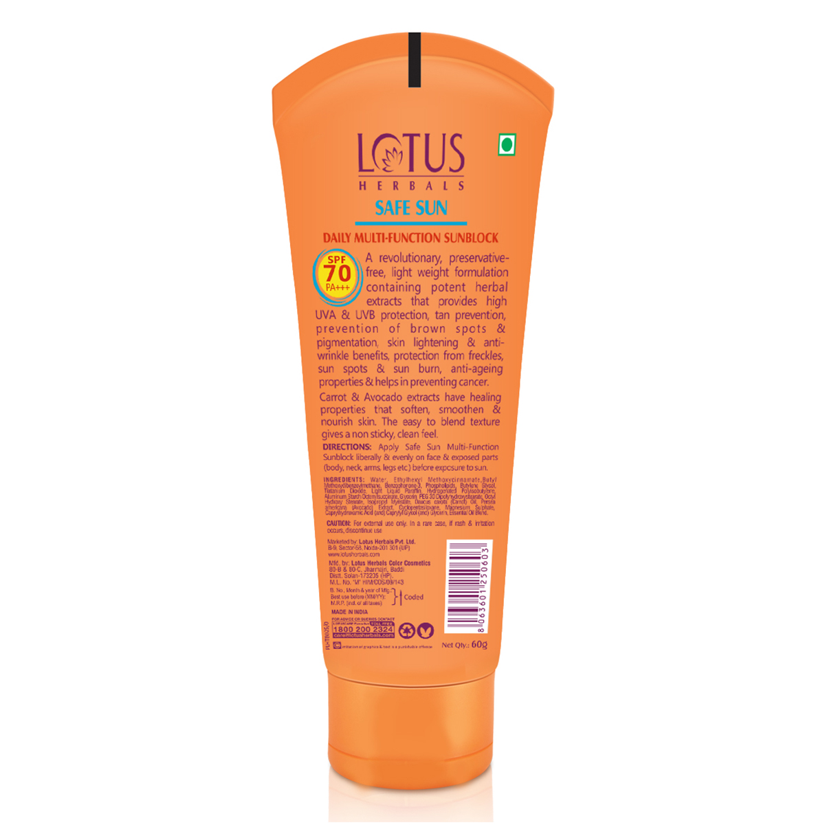 Lotus Herbals Safe Sun Daily Multi-Function SPF 70 PA+++ SunBlock Cream, 60 gm, Pack of 1 Lotus Herbals Safe Sun Daily Multi-Function SPF 70 PA+++ SunBlock Cream, 60 gm, Pack of 1