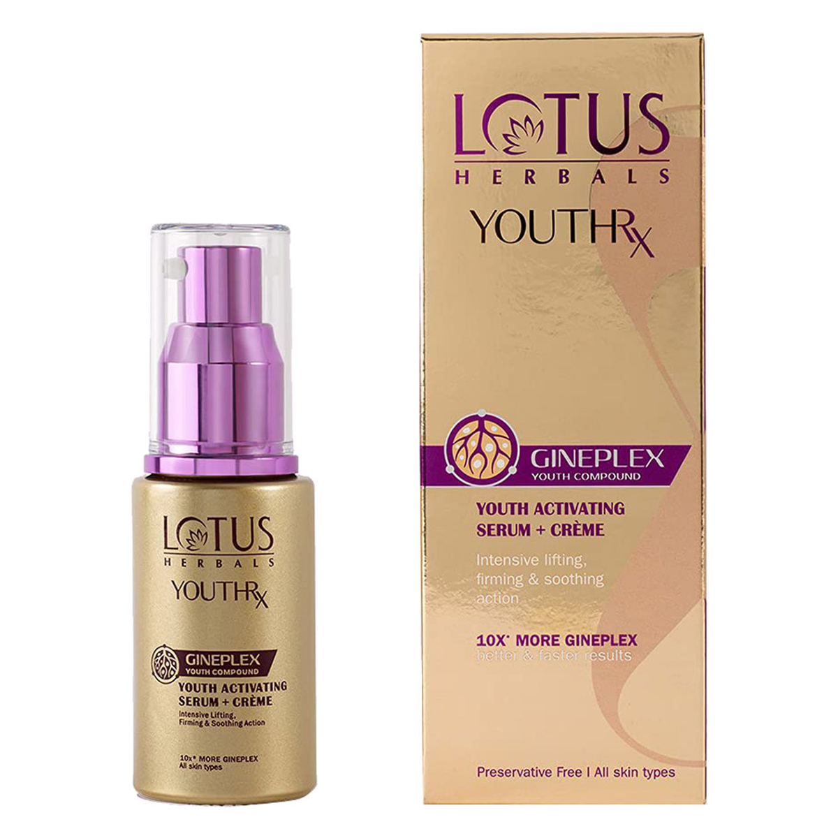 Lotus Herbals YouthRx Youth Activating Serum + Creme 30 ml | Ginseng & Ginger | Gineplex Youth Compund Formula | Reduces Signs Of Ageing | Brigtens, Firms & Plumps Skin, Pack of 1 Lotus Herbals YouthRx Youth Activating Serum + Creme 30 ml | Ginseng & Ginger | Gineplex Youth Compund Formula | Reduces Signs Of Ageing | Brigtens, Firms & Plumps Skin, Pack of 1