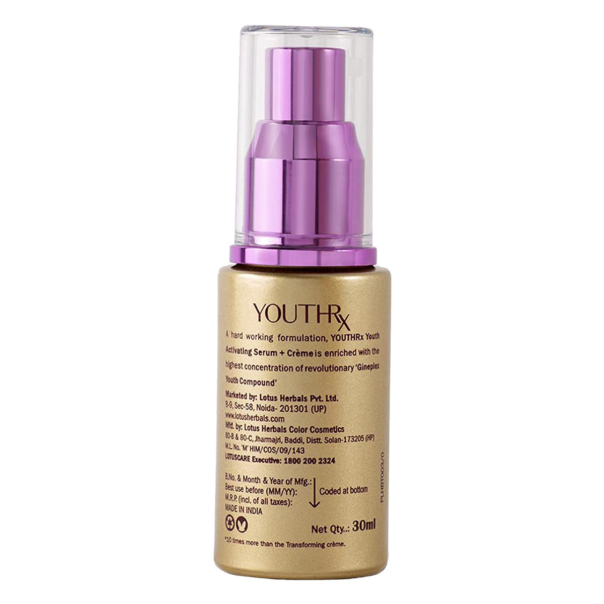 Lotus Herbals YouthRx Youth Activating Serum + Creme 30 ml | Ginseng & Ginger | Gineplex Youth Compund Formula | Reduces Signs Of Ageing | Brigtens, Firms & Plumps Skin, Pack of 1 Lotus Herbals YouthRx Youth Activating Serum + Creme 30 ml | Ginseng & Ginger | Gineplex Youth Compund Formula | Reduces Signs Of Ageing | Brigtens, Firms & Plumps Skin, Pack of 1