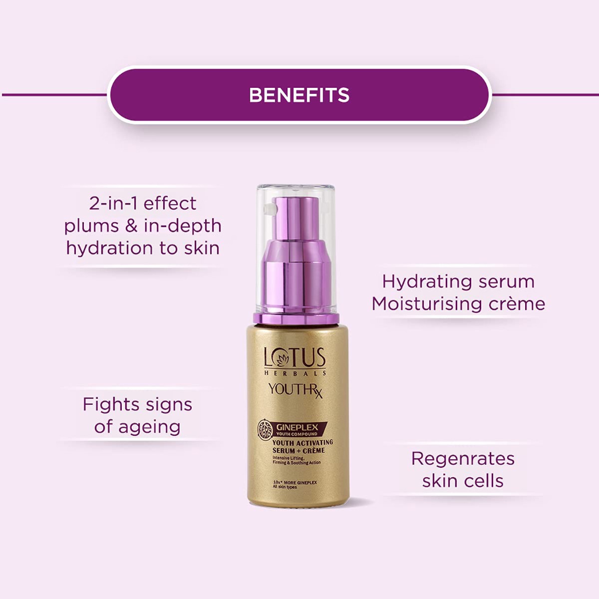 Lotus Herbals YouthRx Youth Activating Serum + Creme 30 ml | Ginseng & Ginger | Gineplex Youth Compund Formula | Reduces Signs Of Ageing | Brigtens, Firms & Plumps Skin, Pack of 1 Lotus Herbals YouthRx Youth Activating Serum + Creme 30 ml | Ginseng & Ginger | Gineplex Youth Compund Formula | Reduces Signs Of Ageing | Brigtens, Firms & Plumps Skin, Pack of 1