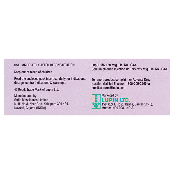Lupi HMG 150mg Injection 1's, Pack of 1 INJECTION Lupi HMG 150mg Injection 1's, Pack of 1 INJECTION