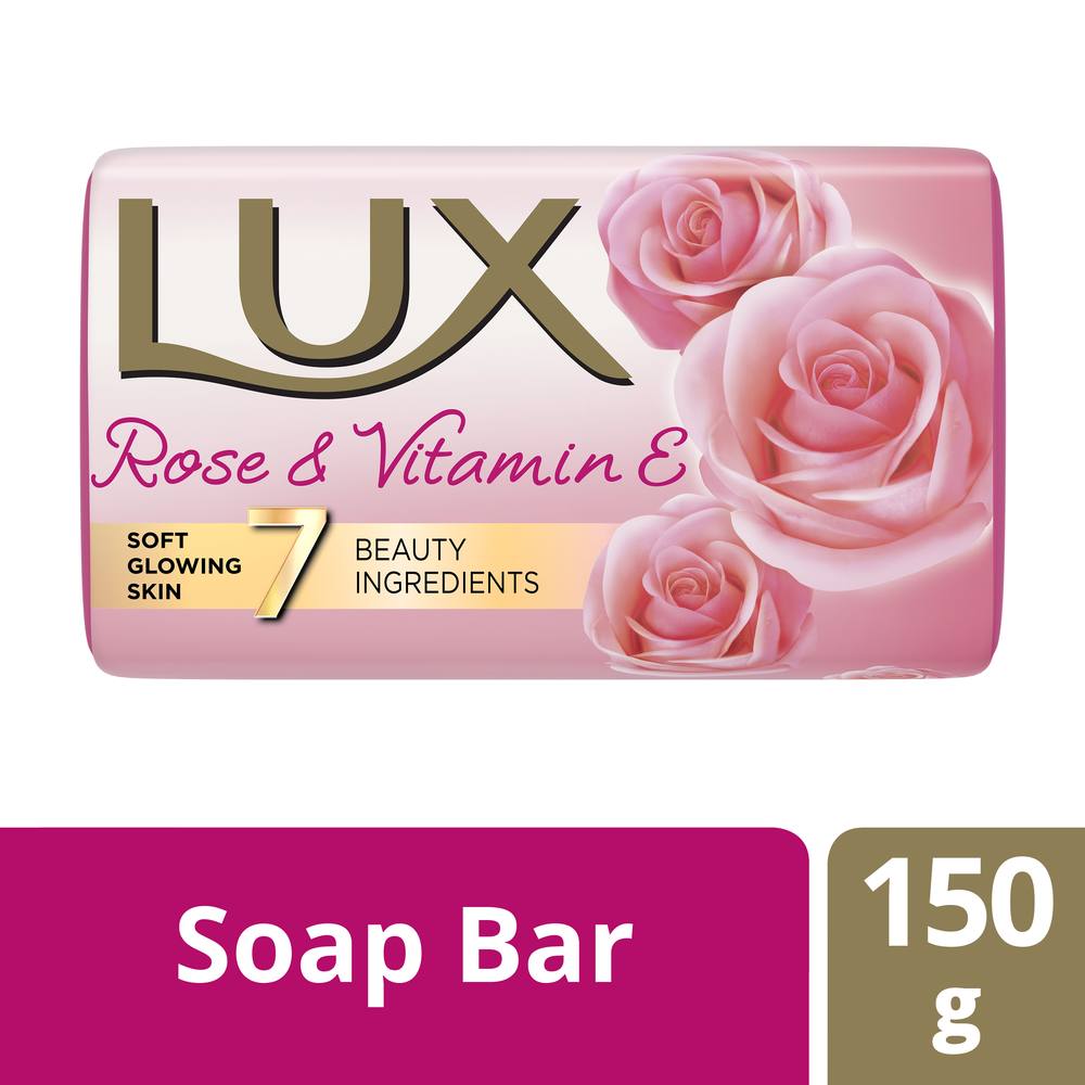 Lux Soft Glow Rose & Vitamin E Soap 150 gm | With 7 Beauty Ingredients | Gently Cleanses | Gives Soft & Glowing Skin | With Long Lasting Fragrance | For All Skin Type, Pack of 1 Lux Soft Glow Rose & Vitamin E Soap 150 gm | With 7 Beauty Ingredients | Gently Cleanses | Gives Soft & Glowing Skin | With Long Lasting Fragrance | For All Skin Type, Pack of 1