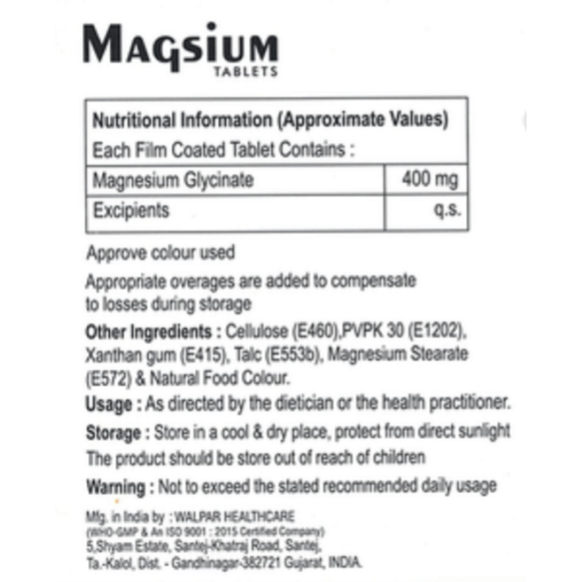 Magsium 400 Tab 10'S, Pack of 10 TABLETS Magsium 400 Tab 10'S, Pack of 10 TABLETS