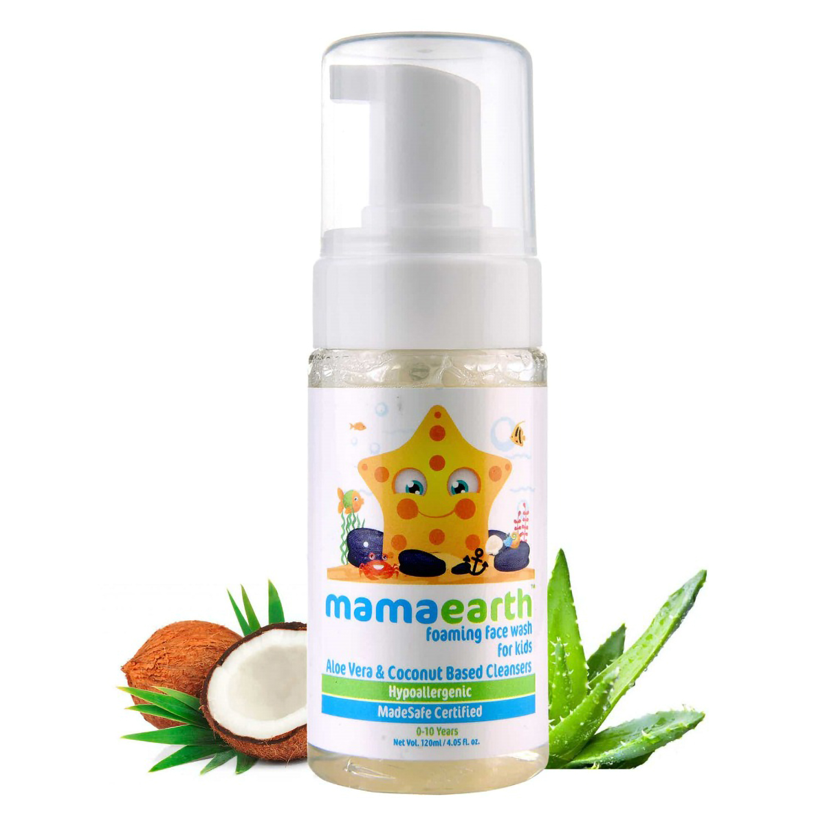 Mamaearth Foaming Face Wash For Kids 120 ml | With Aloe Vera & Coconut | Gentle Cleansing | Soothes Skin | Tear Free Formula | For 0-10 Years| For All Skin Type, Pack of 1 Mamaearth Foaming Face Wash For Kids 120 ml | With Aloe Vera & Coconut | Gentle Cleansing | Soothes Skin | Tear Free Formula | For 0-10 Years| For All Skin Type, Pack of 1