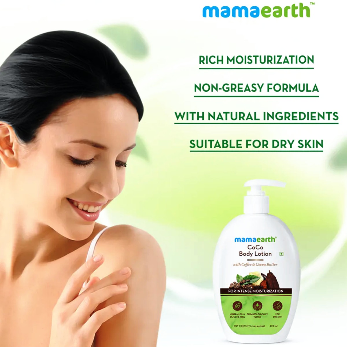 Mamaearth CoCo Intense Moisturization Body Lotion 400 ml | With Coffee & Coco Butter | For Intense Moisturization | No Greasy Formula | For Dry Skin, Pack of 1 Mamaearth CoCo Intense Moisturization Body Lotion 400 ml | With Coffee & Coco Butter | For Intense Moisturization | No Greasy Formula | For Dry Skin, Pack of 1
