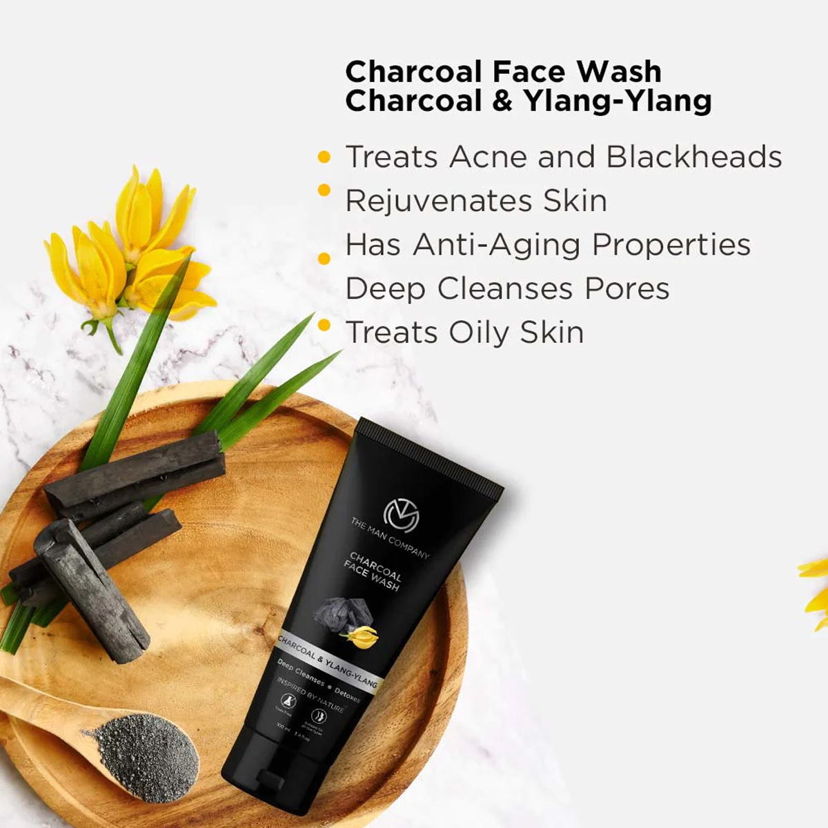 The Man Company Charcoal Face Wash 100 ml | Charcoal & Ylang-Ylang | Deep Cleanses & Detoxifies | Removes Acne and Blackheads | Unclogs Pores | For Men | For All Skin Type, Pack of 1 The Man Company Charcoal Face Wash 100 ml | Charcoal & Ylang-Ylang | Deep Cleanses & Detoxifies | Removes Acne and Blackheads | Unclogs Pores | For Men | For All Skin Type, Pack of 1
