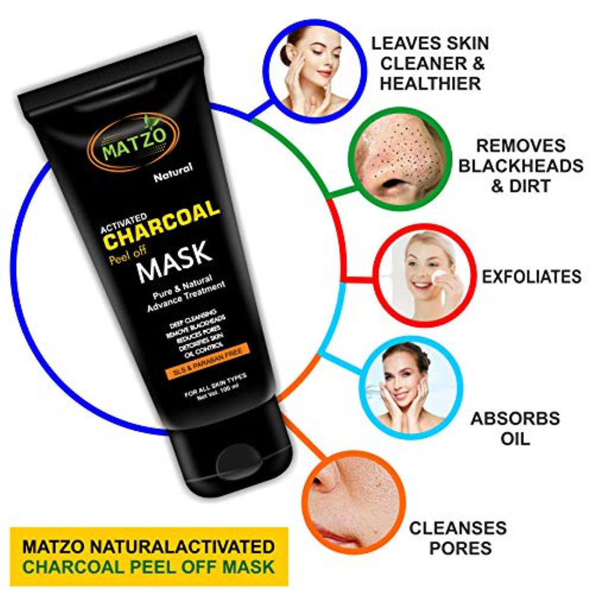 Matzo Activated Charcoal Peeloff Mask 100 ml | With Activated Charcoal | Deep Cleansing & Detoxify | Removes Blackheads, Excess Oil & Dirt | For All Skin Type, Pack of 1 Matzo Activated Charcoal Peeloff Mask 100 ml | With Activated Charcoal | Deep Cleansing & Detoxify | Removes Blackheads, Excess Oil & Dirt | For All Skin Type, Pack of 1