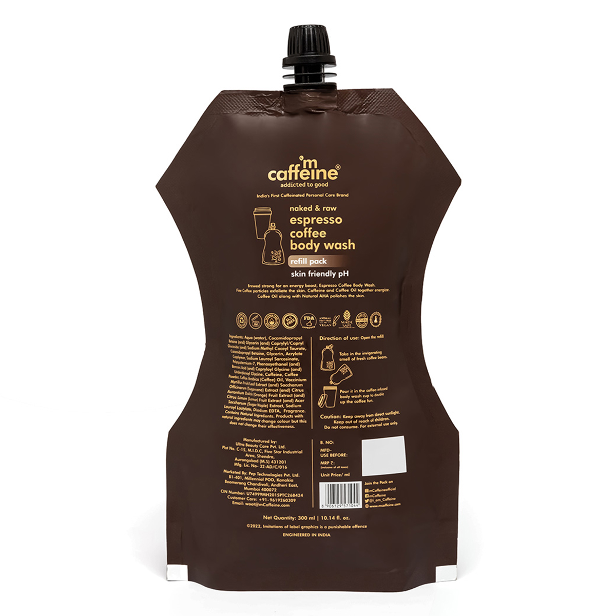 Mcaffeine Espresso Coffee Body Wash 300 ml Refill Pack | Coffee, Caffiene, Natural AHA | Exfoliates & Smoothens Skin | Even Out Skin Tone | For Men & Women | For All Skin Type, Pack of 1 Mcaffeine Espresso Coffee Body Wash 300 ml Refill Pack | Coffee, Caffiene, Natural AHA | Exfoliates & Smoothens Skin | Even Out Skin Tone | For Men & Women | For All Skin Type, Pack of 1